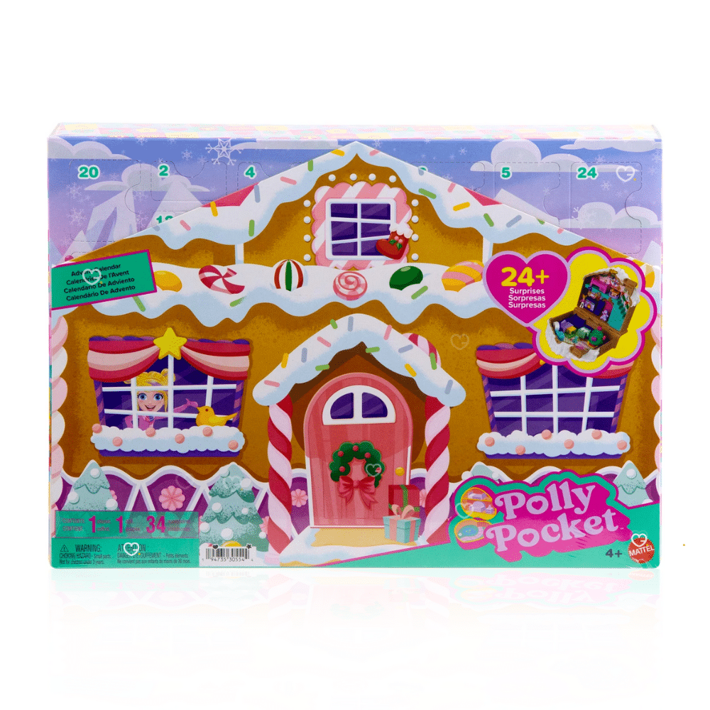 coffret jouet Calendrier de l’Avent Polly Pocket 2025 avec 24 surprises et mini-figurine, décor maison en pain d’épices, idéal pour fille de 4 ans.