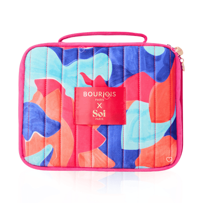 Calendrier de l’Avent Bourjois Paris 2025 contenant 24 surprises beauté pour femme, maquillage éclat du teint, regard, lèvres et ongles, dans un coffret trousse coloré.