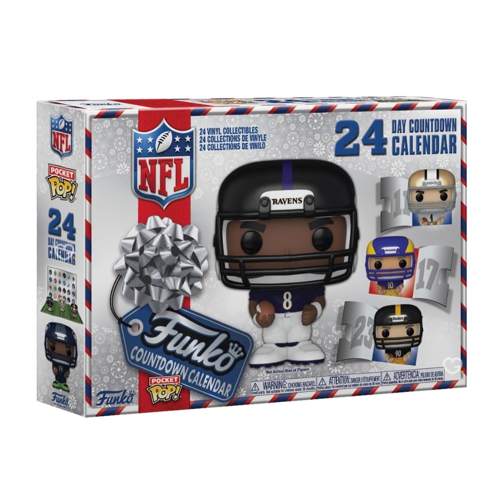 calendrier de l'avent funko pop NFL 2024 contenant 24 figurines à l'effigie de joueurs américains