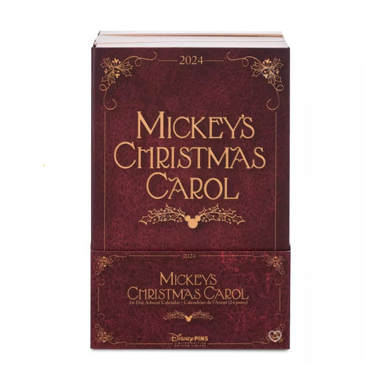 Calendrier de l'avent Disney Pins mystère 2024 contenant 24 pins à l'effigie des personnages Mickey, minnie, Donald...