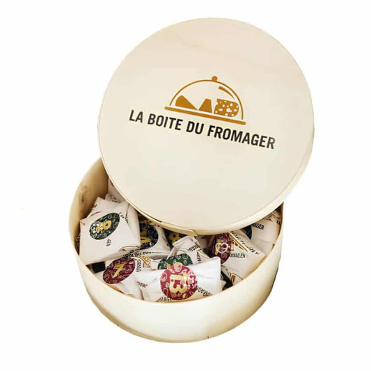Coffret bois rond Calendrier de l'avent fromage 2025 la boite du Fromager contenant 24 fromages différents