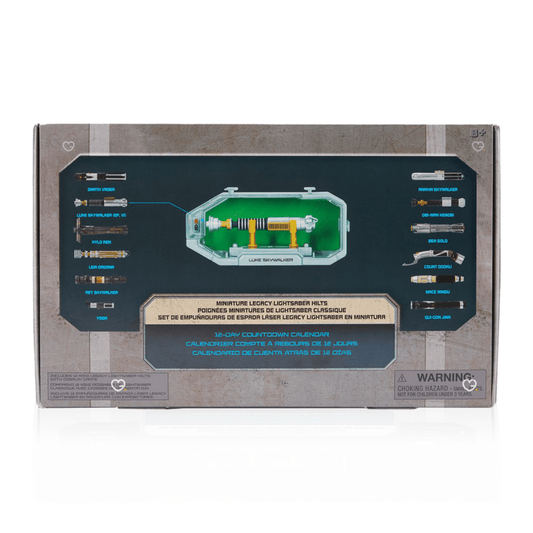 Calendrier de l’Avent Star Wars Sabres Laser 2025 avec 12 mini sabres collector inspirés de Yoda, Dooku et Mace Windu, idéal pour fans enfant et homme fans de l'univers Star Wars.