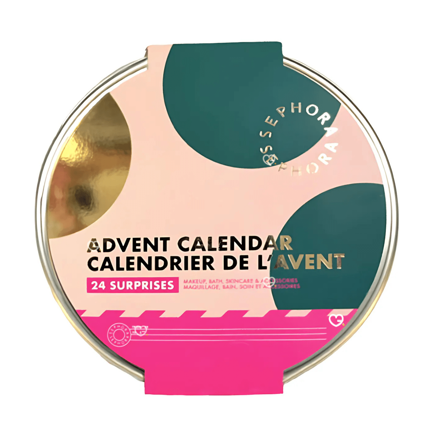 Calendrier de l’Avent Sephora Collection Premium 2025 en coffret doré réutilisable avec 24 surprises beauté exclusives maquillage, soins, bain et accessoires.