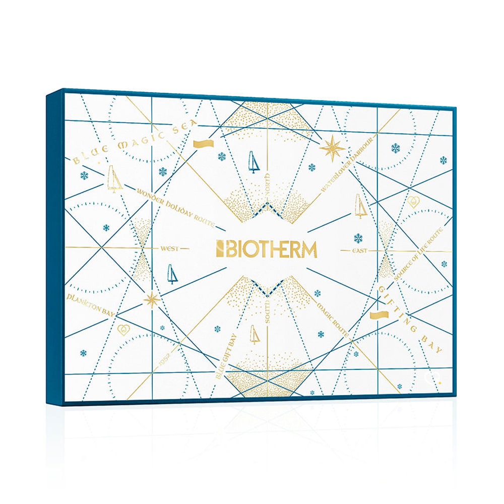 coffret beauté bleu calendrier de l'avent Biotherm 2024 contenant produits soins visage et corps