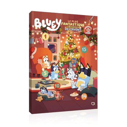 Calendrier de l’Avent Bluey 2025 pour enfants avec 24 petits livres d’histoires, 576 pages colorées à découvrir chaque jour avant Noël.