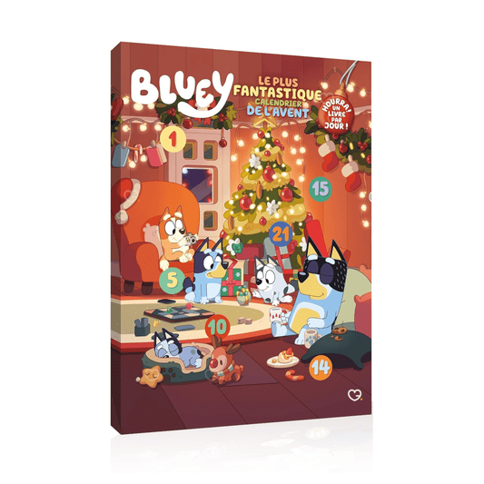 Calendrier de l’Avent Bluey 2025 pour enfants avec 24 petits livres d’histoires, 576 pages colorées à découvrir chaque jour avant Noël.