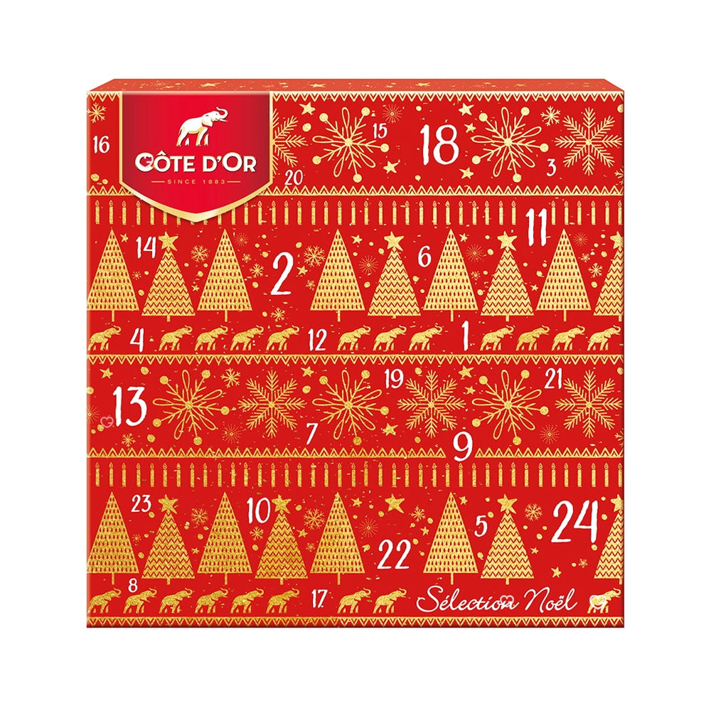 Calendrier de l'Avent cote d'or 2024 contenant chocolat noir et chocolat au lait - caramel