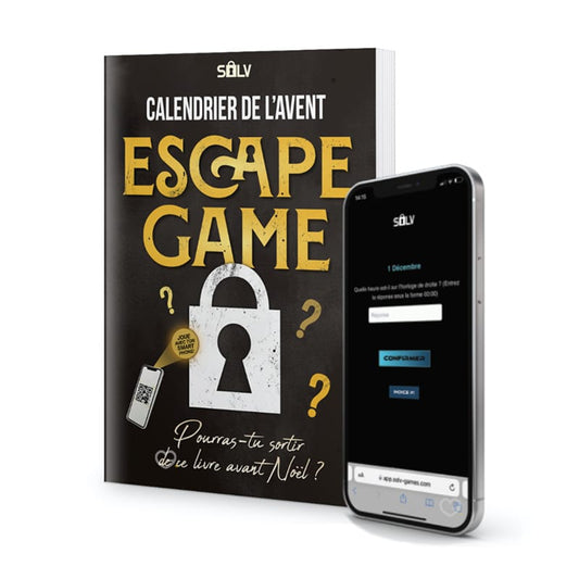 calendrier de l'avent escape game 2024 présenté sous forme de livre contenant 24 enigmes et casse tete pour adulte