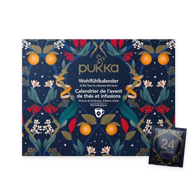 coffret thés infusions calendrier de l'avent pukka 2023 avec 24 sachets de thé bio