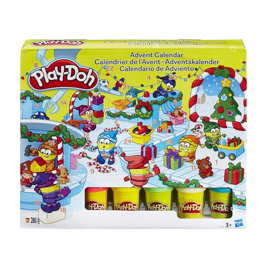 Calendrier de l'Avent Play Doh 2024 contenant 5 grands pots de pate à modeler et des accessoires